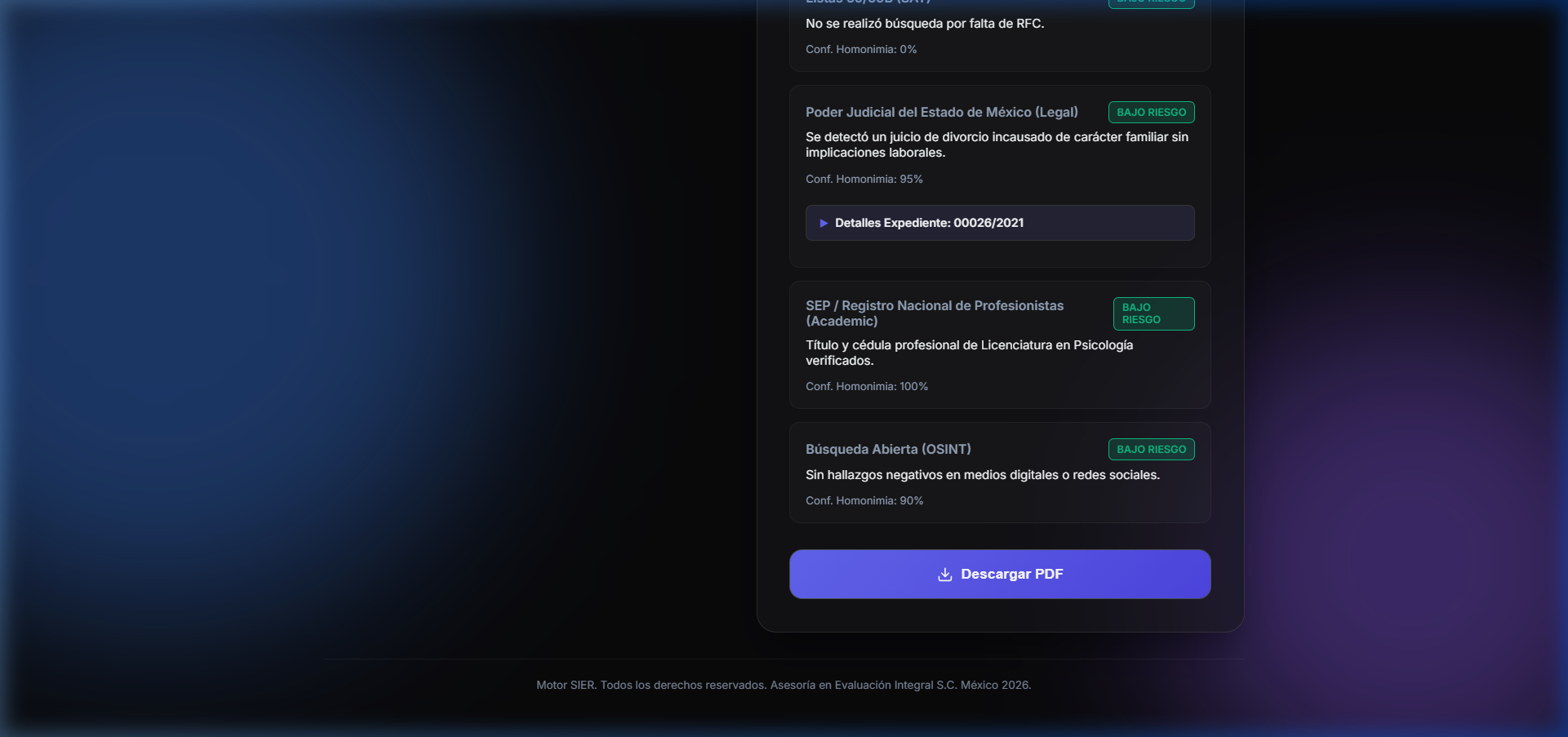 Vista previa del Reporte PDF